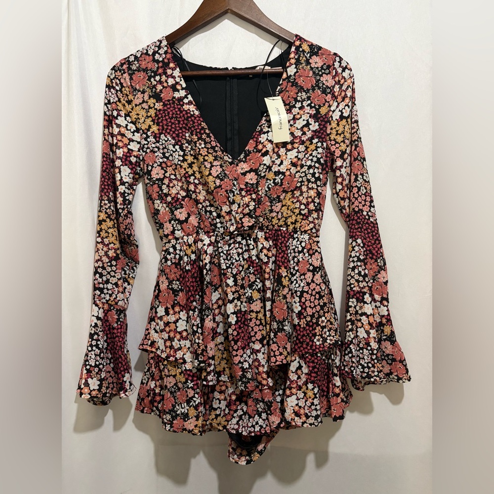 Boho Floral Romper Long Sleeve Ruffle Festival Mini Dress XXS NWT